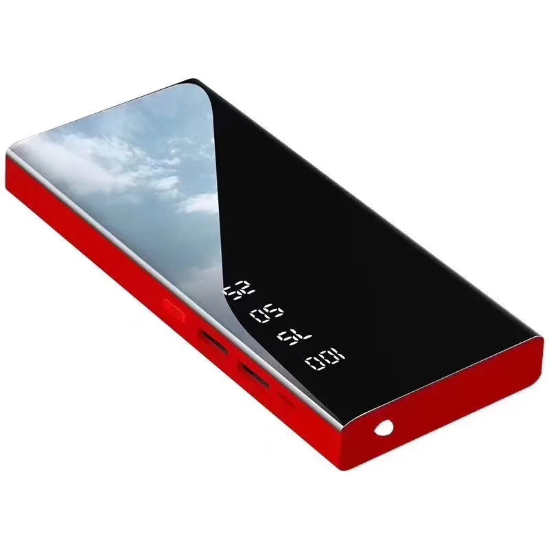 20000mAh portable power bank with LCD display showing battery percentage, black/red/white options