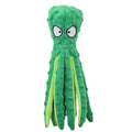 Blue octopus-shaped dog chew toy with tentacles, no stuffing, crinkle and squeaker sounds