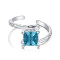 Korean style 925 sterling silver ring with geometric hexagon octagon design, adjustable opening, silver colour