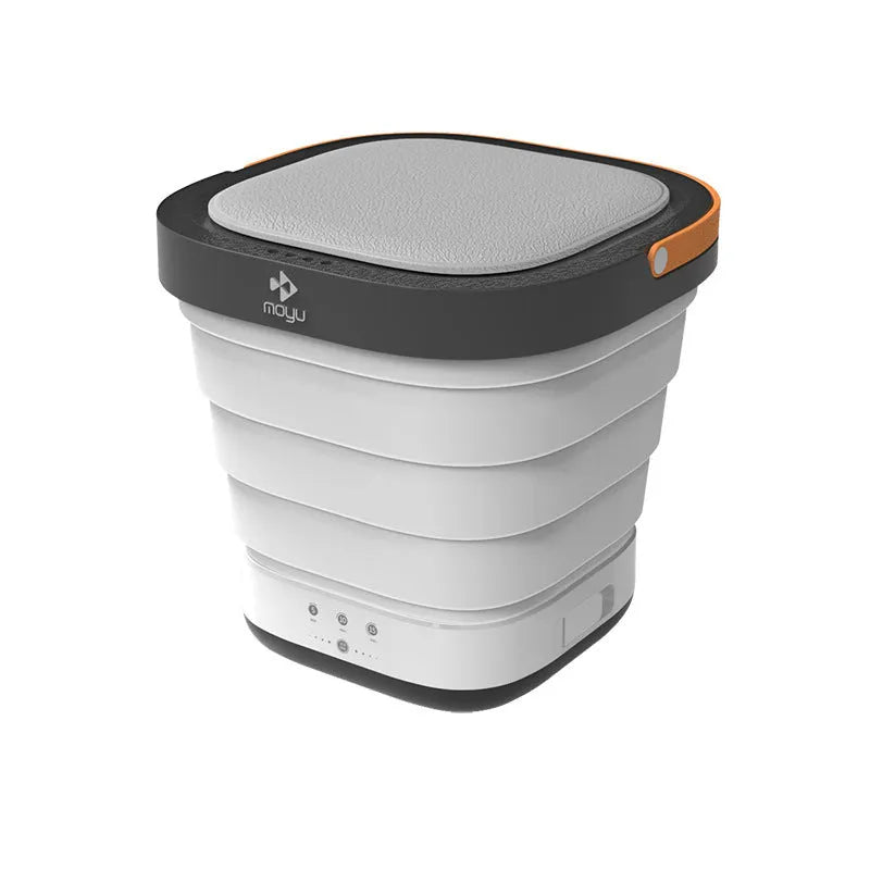 Portable mini folding bucket washing machine in pink and white with ABS and silicone construction, 292x292x288mm