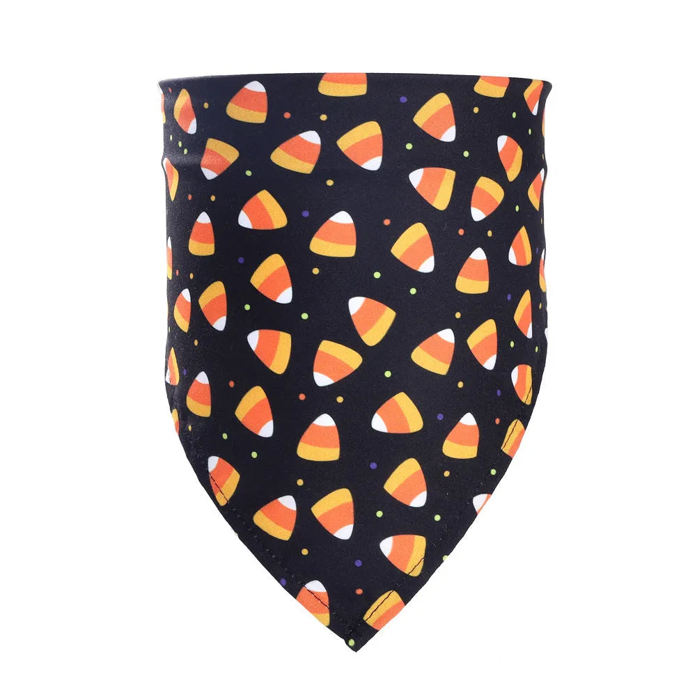 Halloween pet saliva towel triangular scarf in funny pumpkin on black colour for cats and dogs