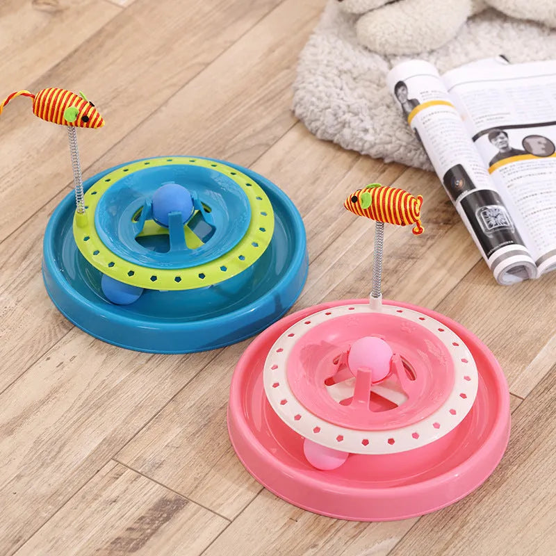 Pink funny cat toy play plate with spring for pet cats 20.6cm diameter