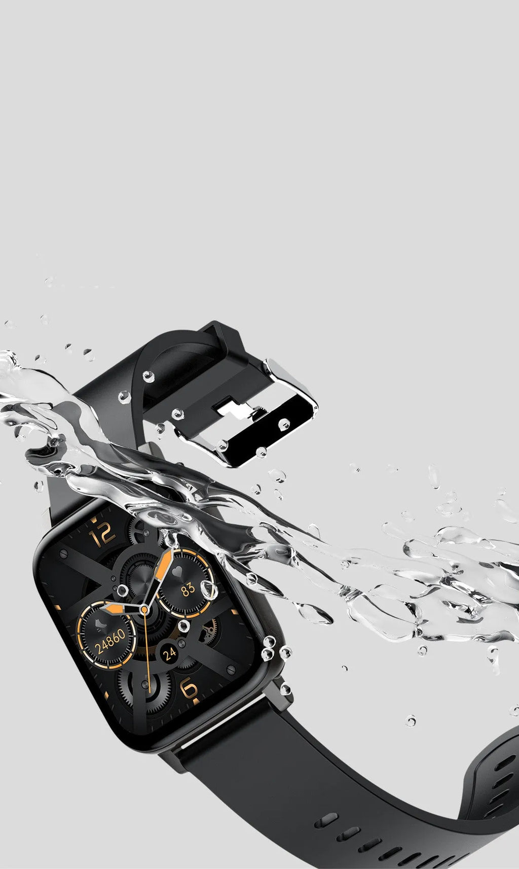 H80 black smart watch on wrist showing heart rate graph on its 1.69-inch spherical tempered glass screen.