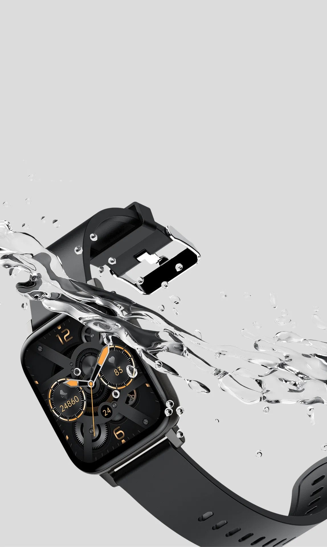 H80 black smart watch on wrist showing heart rate graph on its 1.69-inch spherical tempered glass screen.