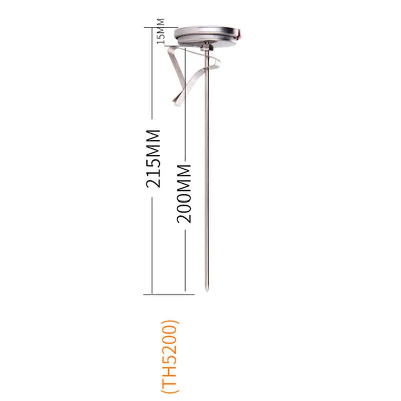 Pen type kitchen thermometer with long stainless steel probe and digital display.
