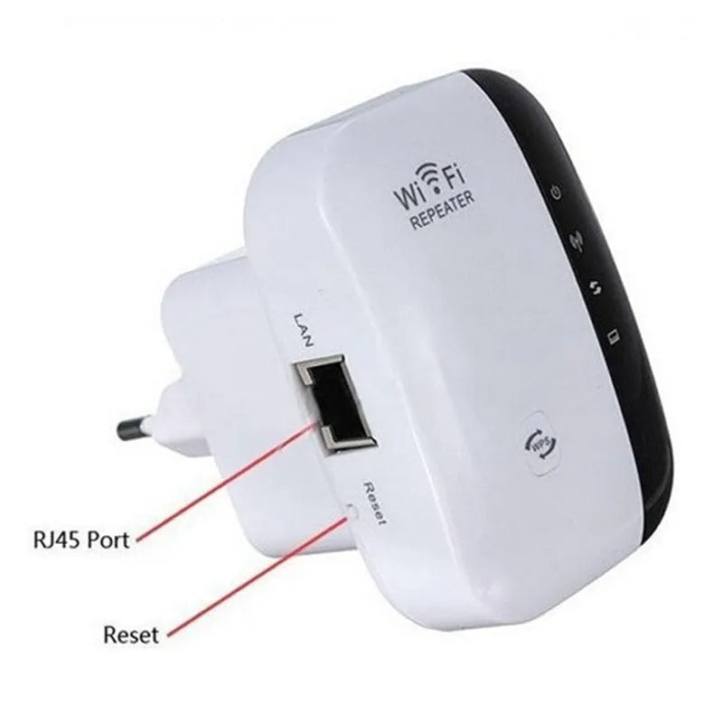 White and black 300Mbps WiFi repeater for UK plug with 2dBi antennas and Ethernet port