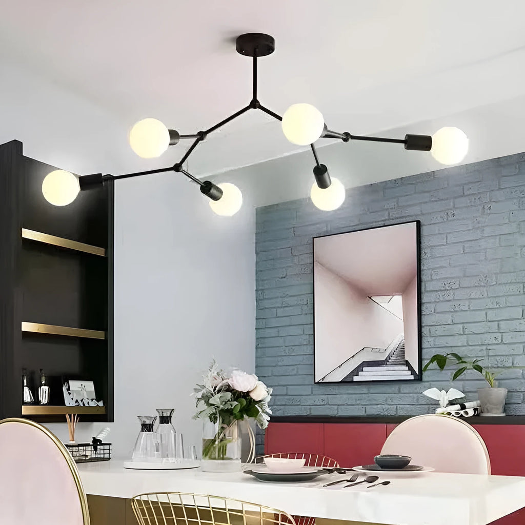 Nordic style iron chandelier ceiling lamp in black or white with multiple light head options.