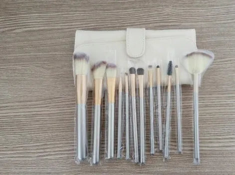 Persian makeup brush set with rice white bristles and champagne coloured handles, showing 12, 18, or 24 piece options.