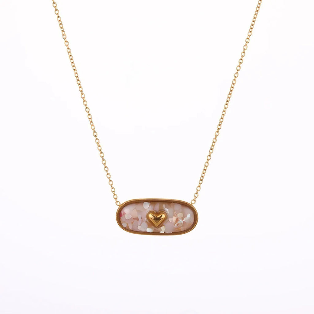 Love heart-shaped oil dripping 18K gold plated stainless steel necklace on adjustable chain, green colour variant