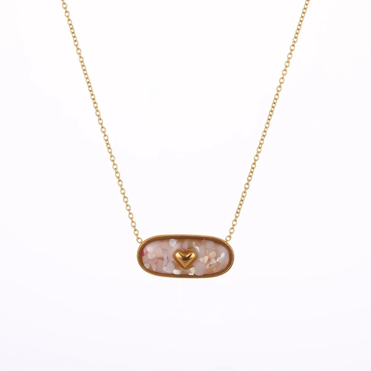 Love heart-shaped oil dripping 18K gold plated stainless steel necklace on adjustable chain, green colour variant