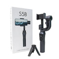 Black three-axis handheld gimbal stabilizer for mobile phones with extended battery and included hard case.