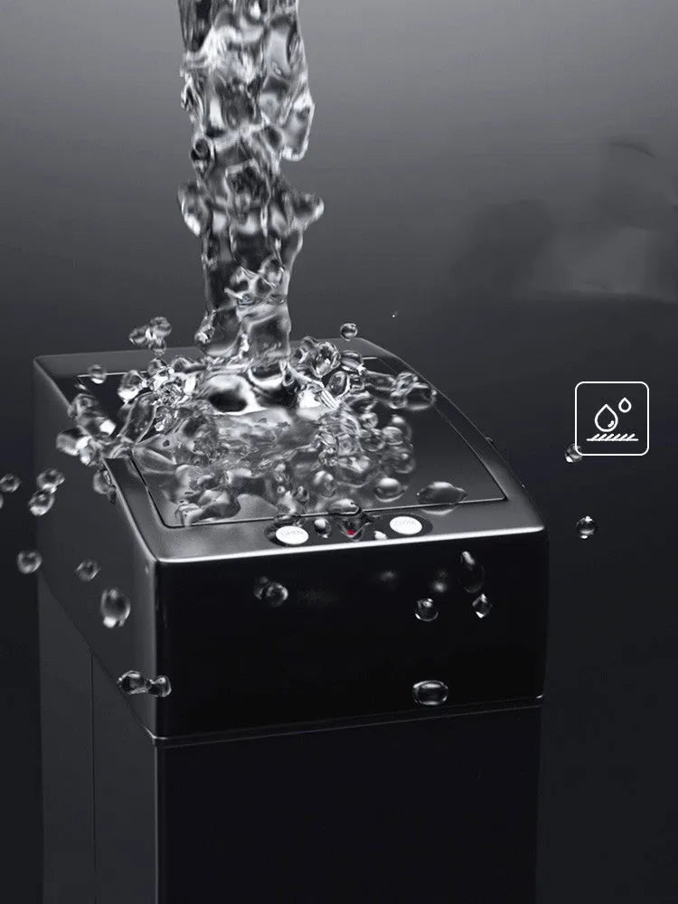 Black intelligent induction trash can with 3-litre capacity for car use on a car floor mat
