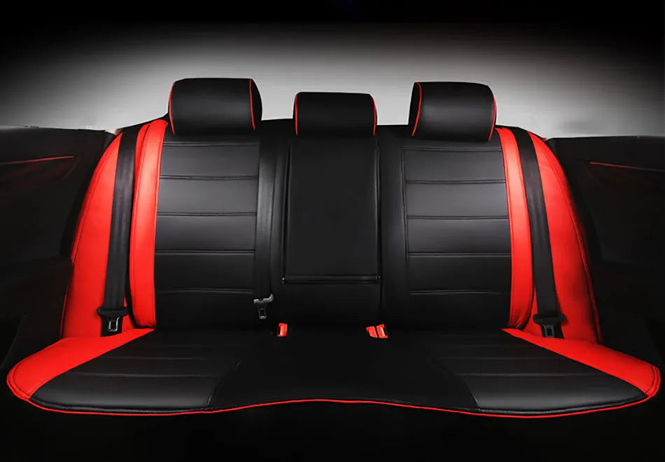 Cow leather car seat cover in universal all-season design showing binding style construction