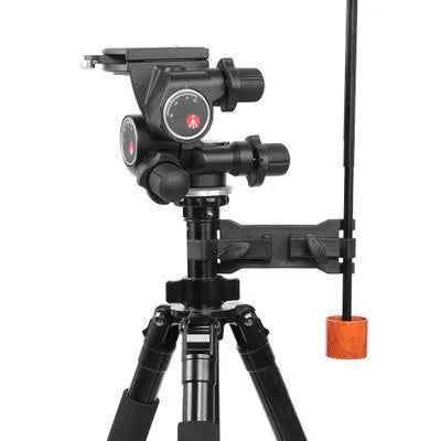 Black plastic umbrella clip attached to camera tripod holding smartphone under umbrella