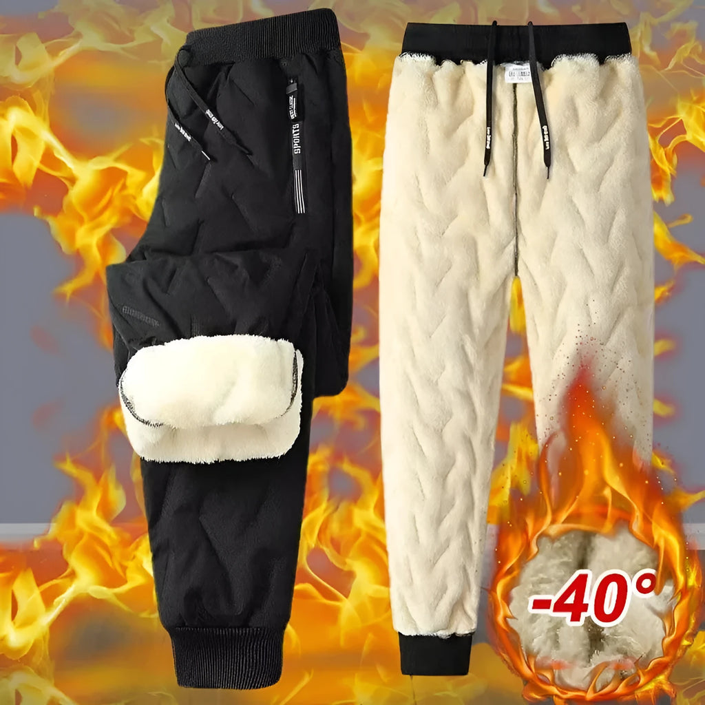 Men's black thermal sweatpants with plush fleece lambswool lining, straight leg, sizes L to 7XL