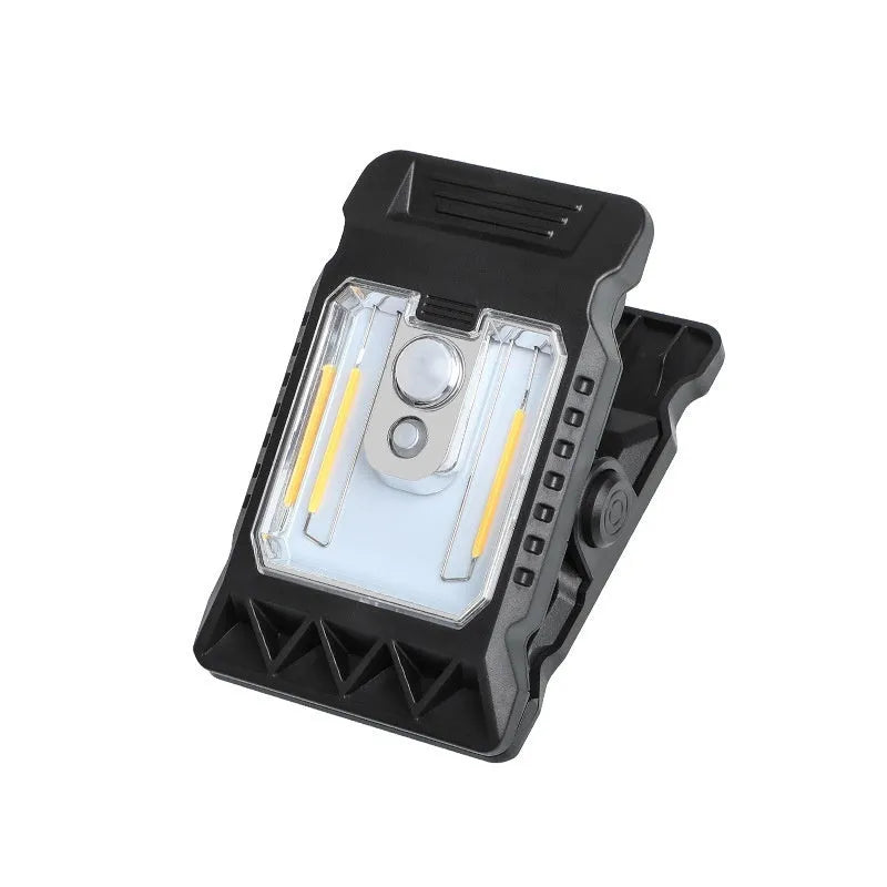 White IP65-rated motion sensor clip lamp showing compact design and clip mount.