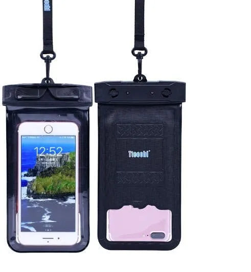 Universal PVC waterproof bag for mobile phones in large and small sizes, shown in multiple colours.