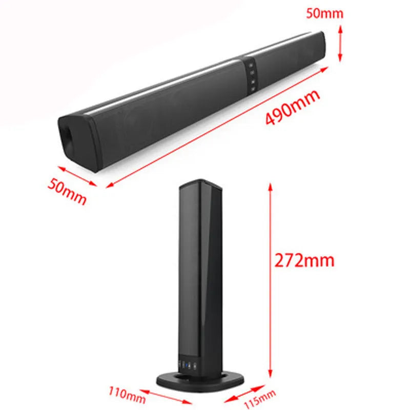 Black foldable split TV Bluetooth speaker showing dual speaker units and control buttons