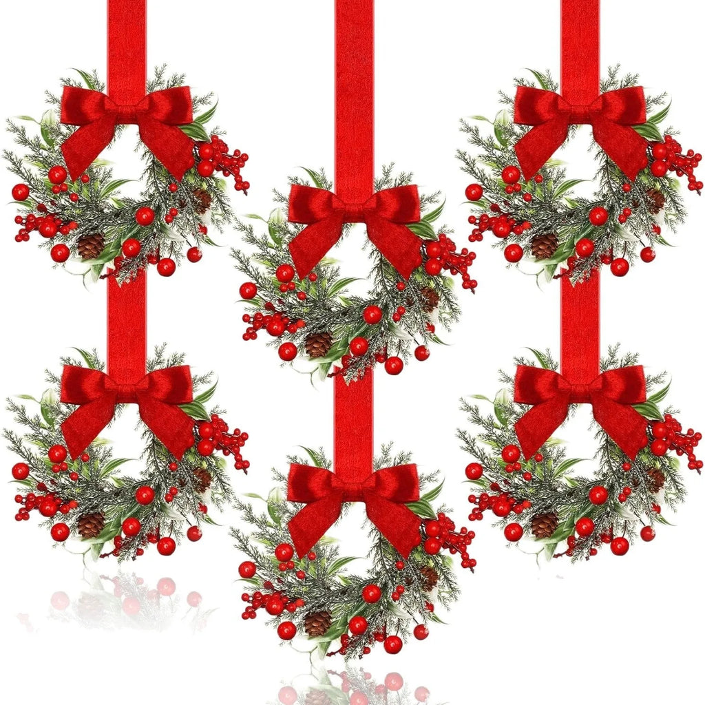 Handmade plastic Christmas garland with bowknot ribbon, available in red pine cone and green pine needle styles