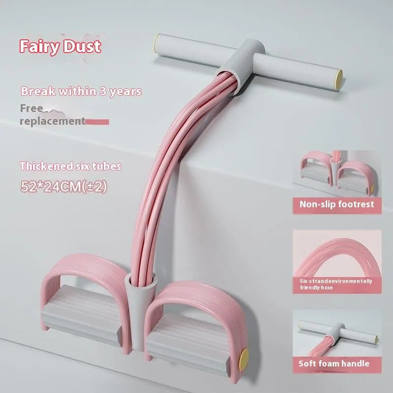 Purple household fitness device with adjustable pedal and TPR puller rope for sit-ups and arm exercises.