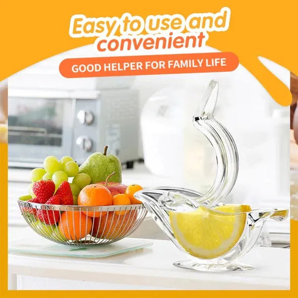 Transparent acrylic manual lemon juicer with bird design for fresh citrus extraction