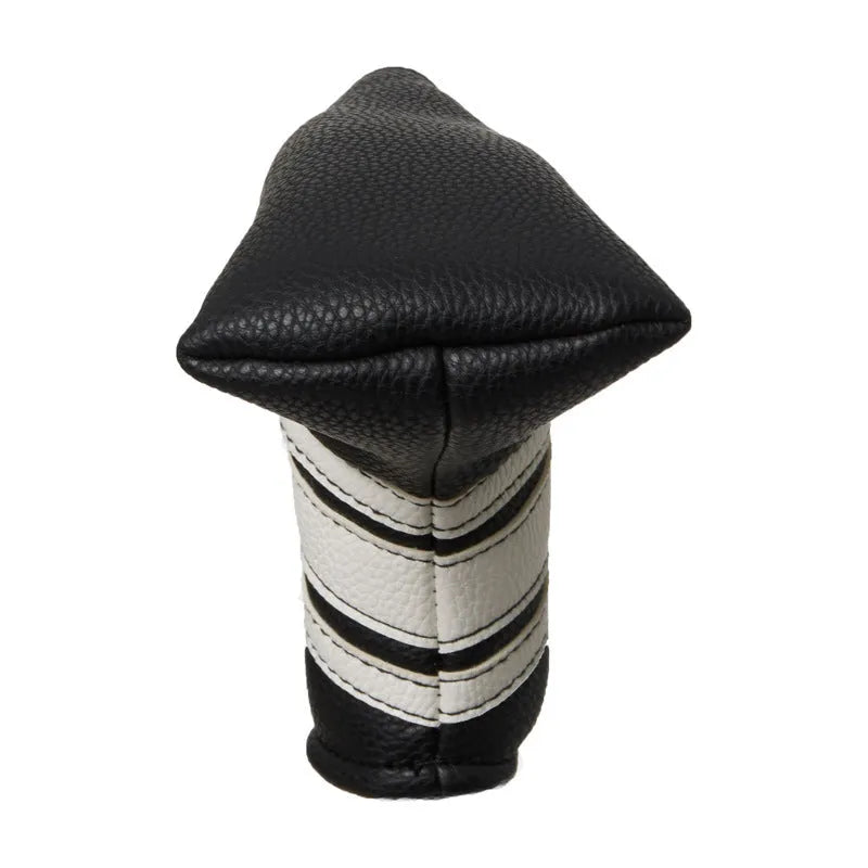 Black PU leather golf push rod sleeve cover for club handle protection.