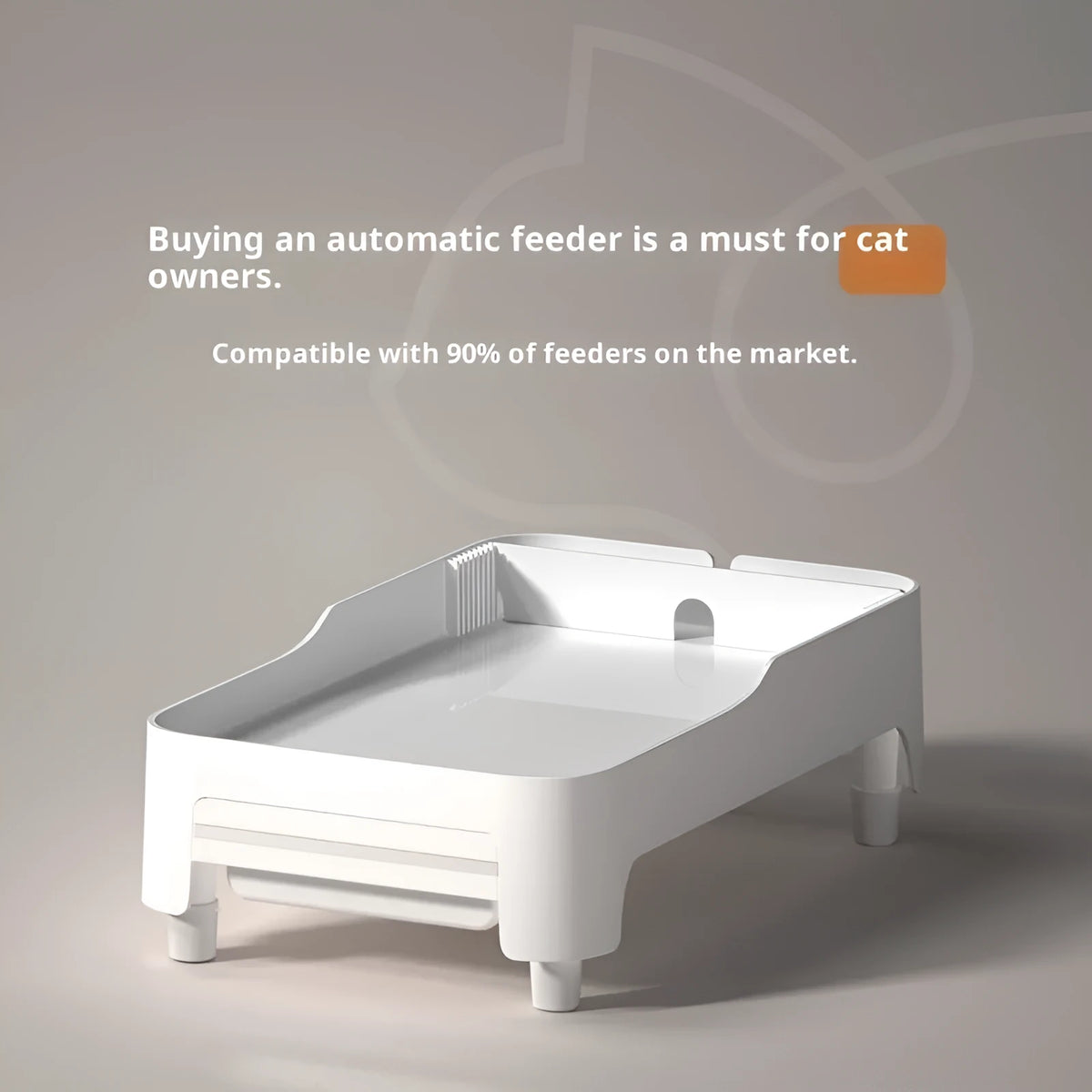 Automatic pet feeder elevated rack in white bracket with PP construction, barrier board, and drawer storage for cats and dogs