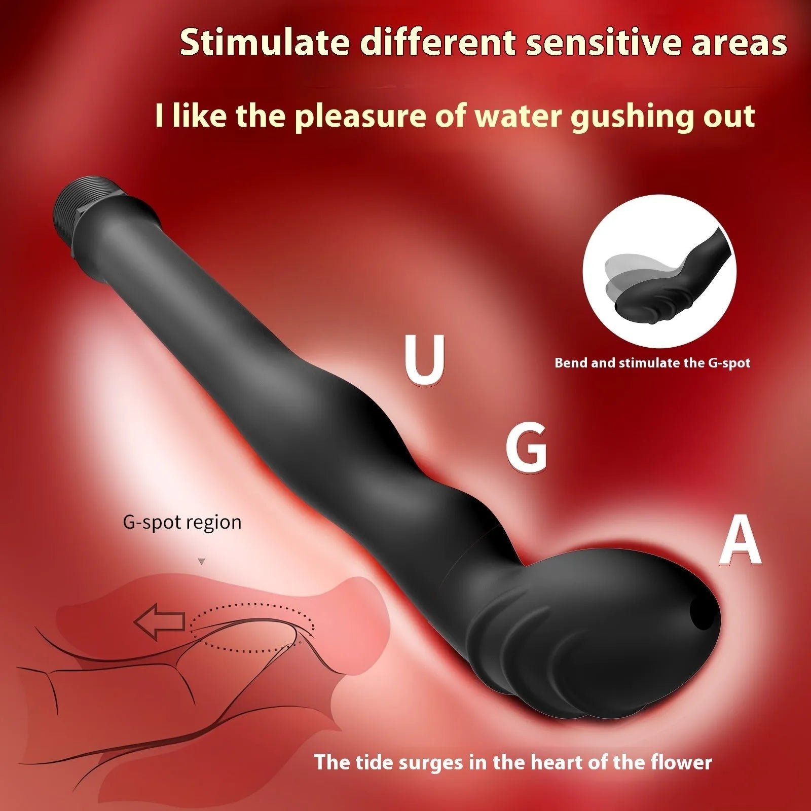 Black silicone hosepipe flusher with sausage filler head for outdoor cleaning.