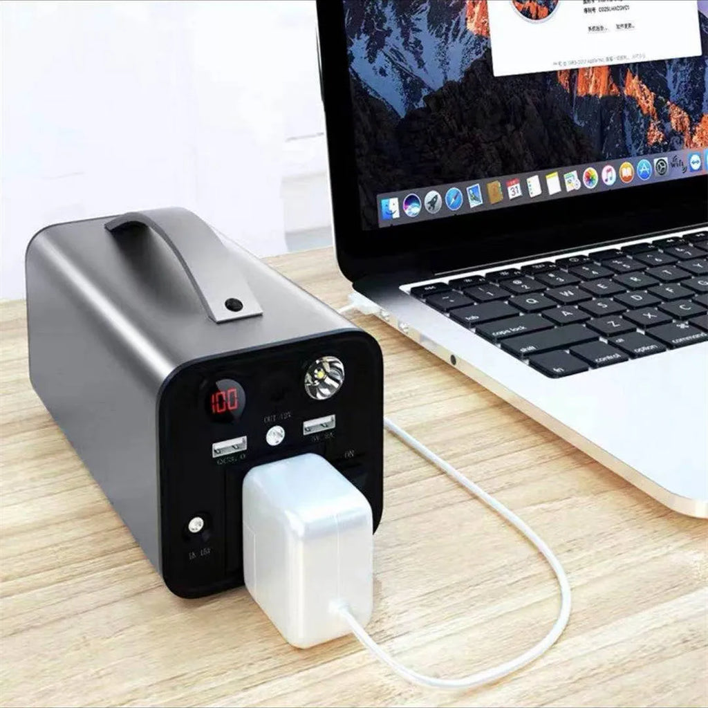Black portable power station with 45000mAh capacity, 180W output, AC and USB ports on front panel