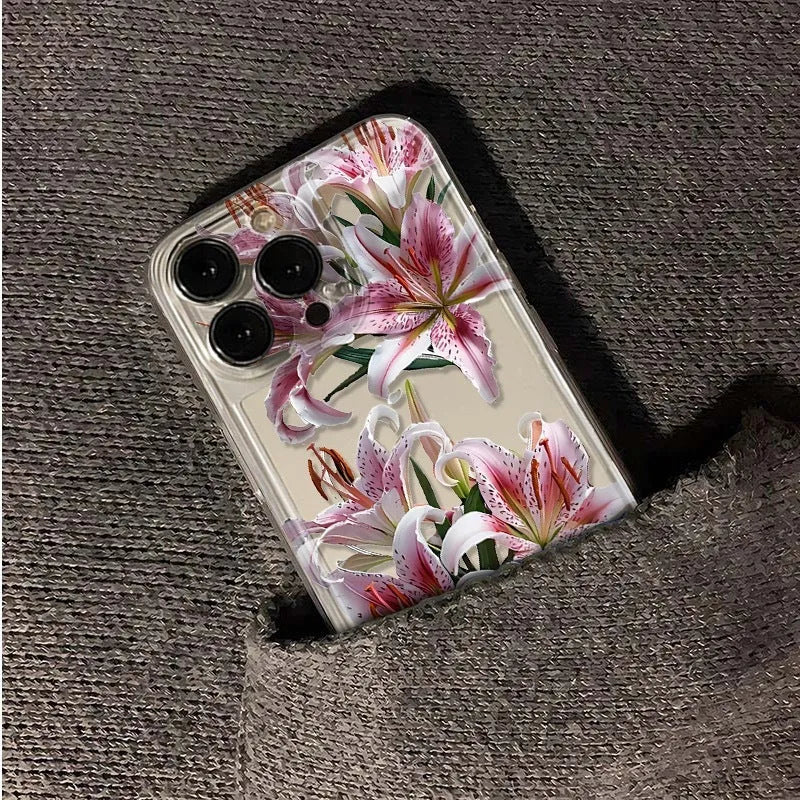 Versatile flower transparent TPU phone case for iPhone with TKKTC flowers lily embossed back cover