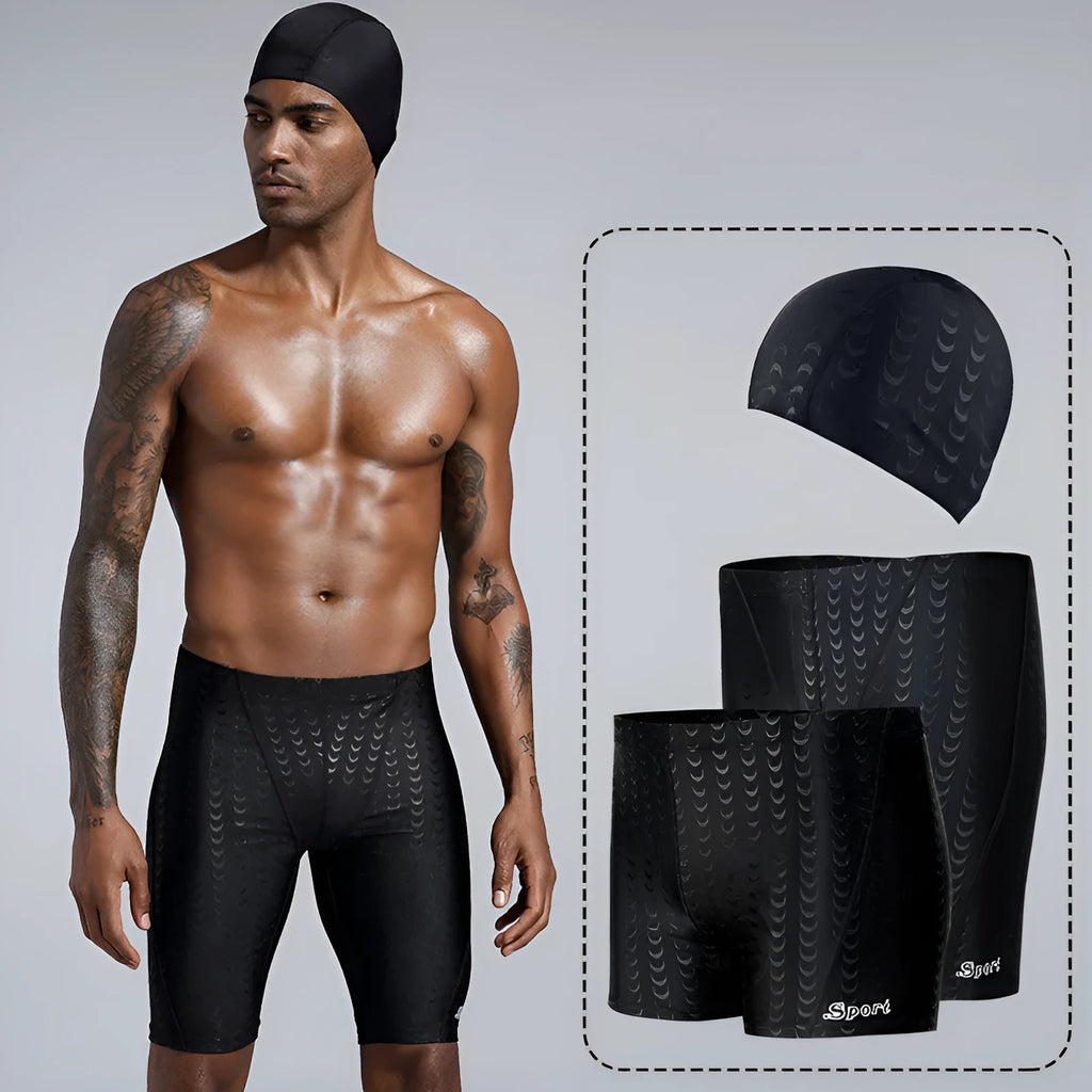 Men's solid colour polyester swimming trunks for swimming and beach activities
