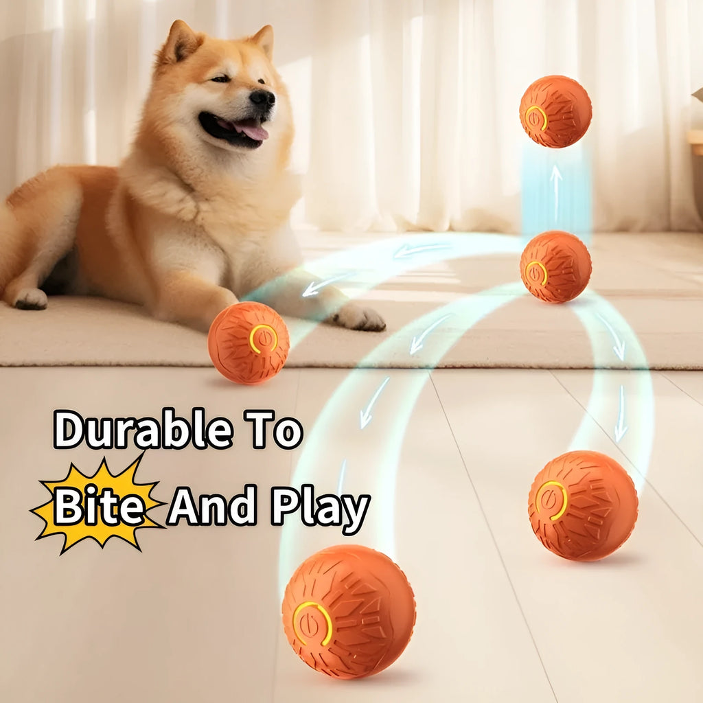 Blue and orange electric jumping ball dog toy with silicone body and thick rubber core