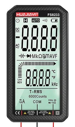 Large screen digital handheld multimeter showing measurement display with automatic functionality