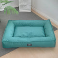 XL wooden waterproof dog mat in sky blue, removable from a kennel.