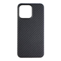 Matte black Kevlar fibre protective iPhone case showing textured surface and precise camera cutouts