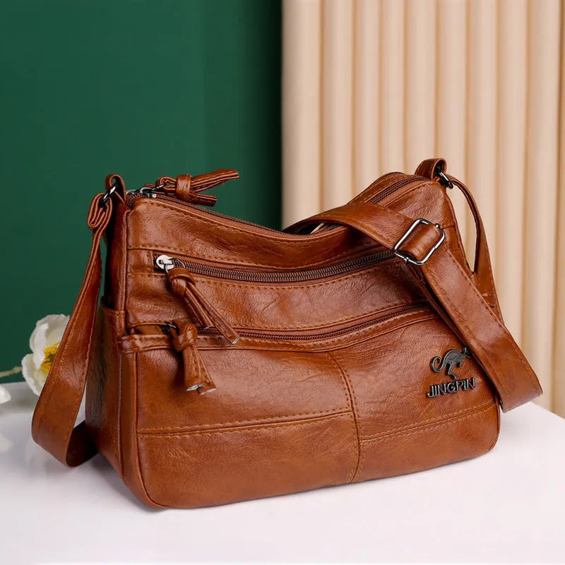 Soft PU leather textured crossbody shoulder bag 25x17x9cm black horizontal square daily bag