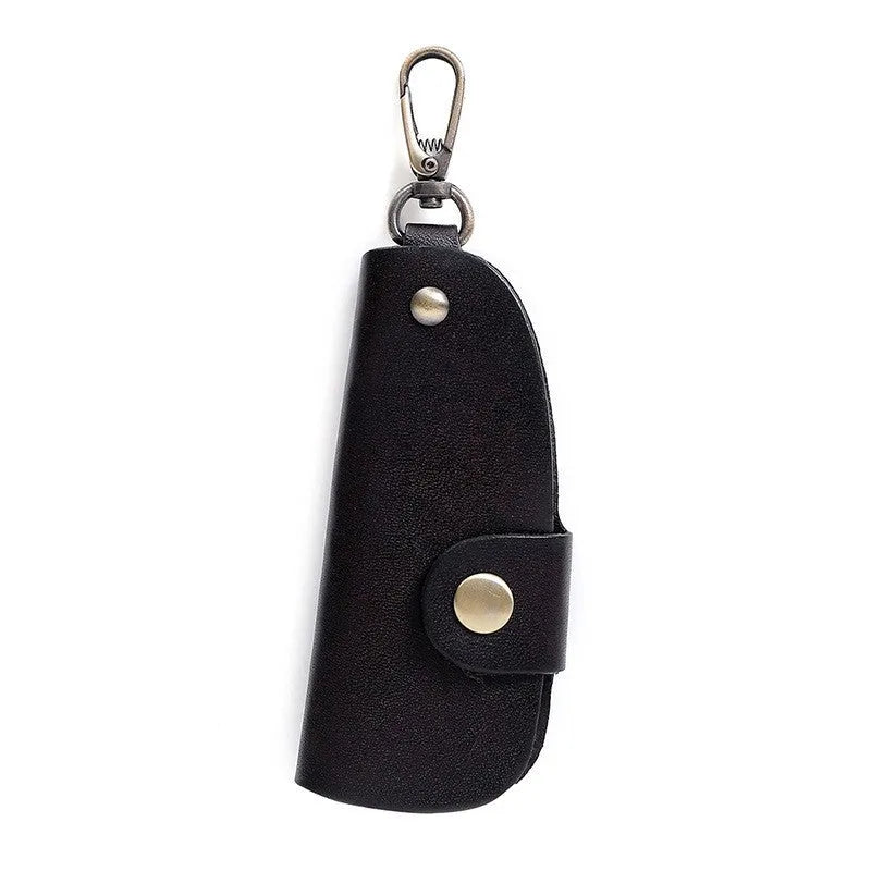 Genuine leather handmade key storage bag for car keys in black, brown, coffee, and purplish red.