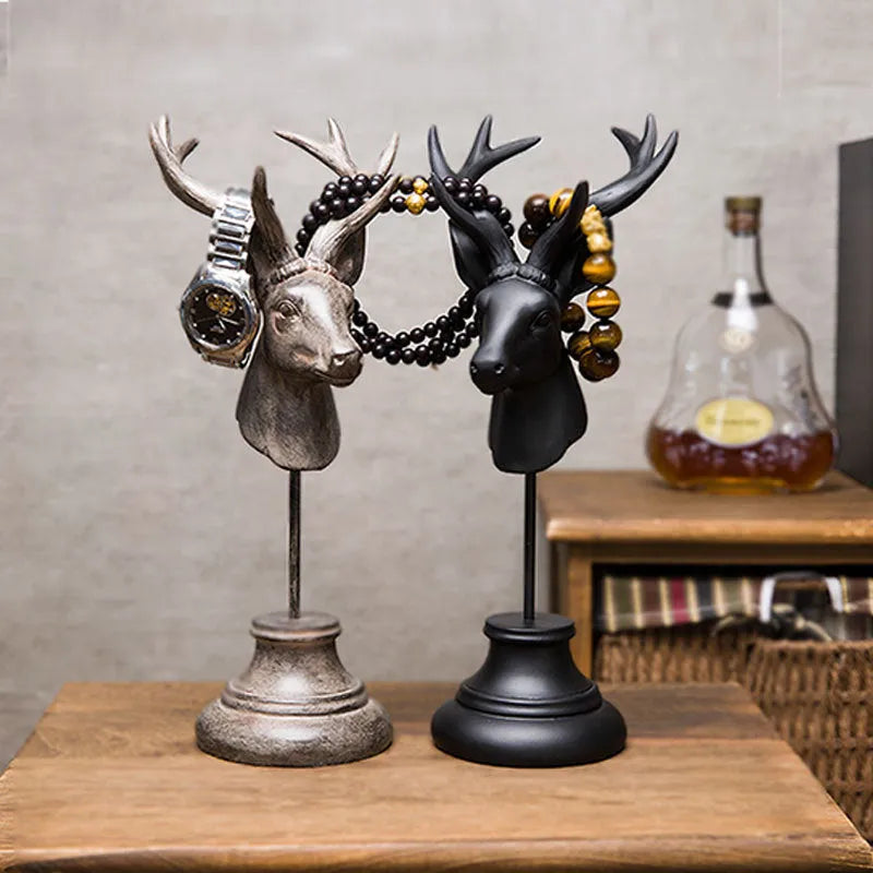 Natural resin animal home decoration statue in black, white, or wood colour, 32cm tall.