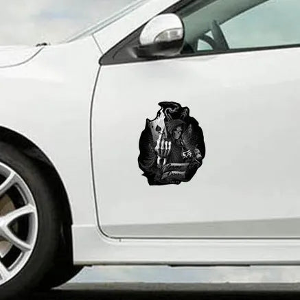 Black PET reflective car body sticker with skull pattern, 13x16cm, style B047