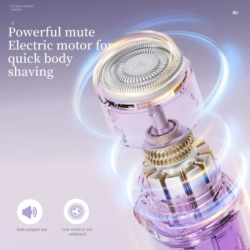 Women's digital display USB-rechargeable body hair removal shaver in gradient purple colour.