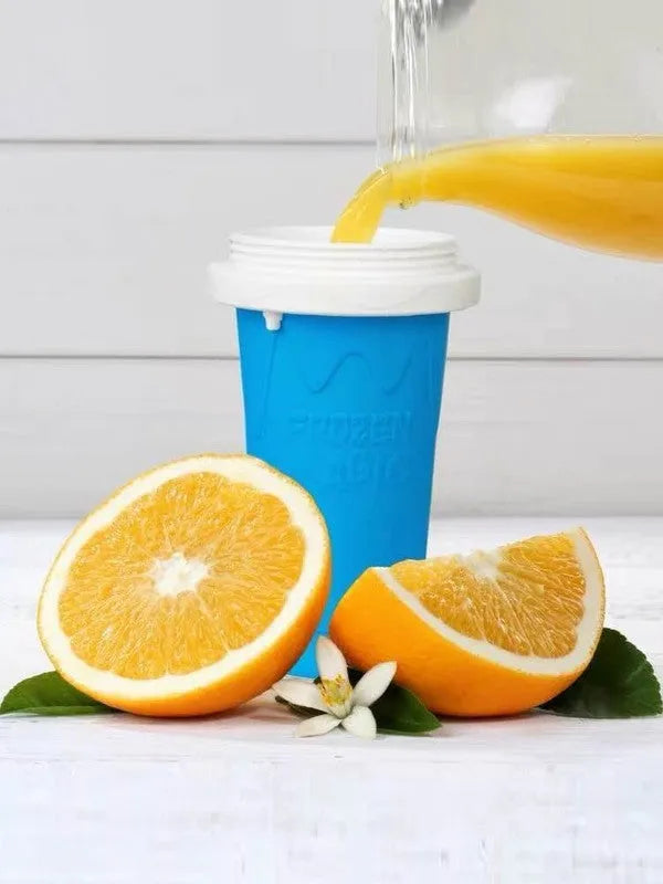 Quick refrigeration pinch cup in blue, double layer food grade silicone, 10.6x20.6cm, 300ml or 350ml