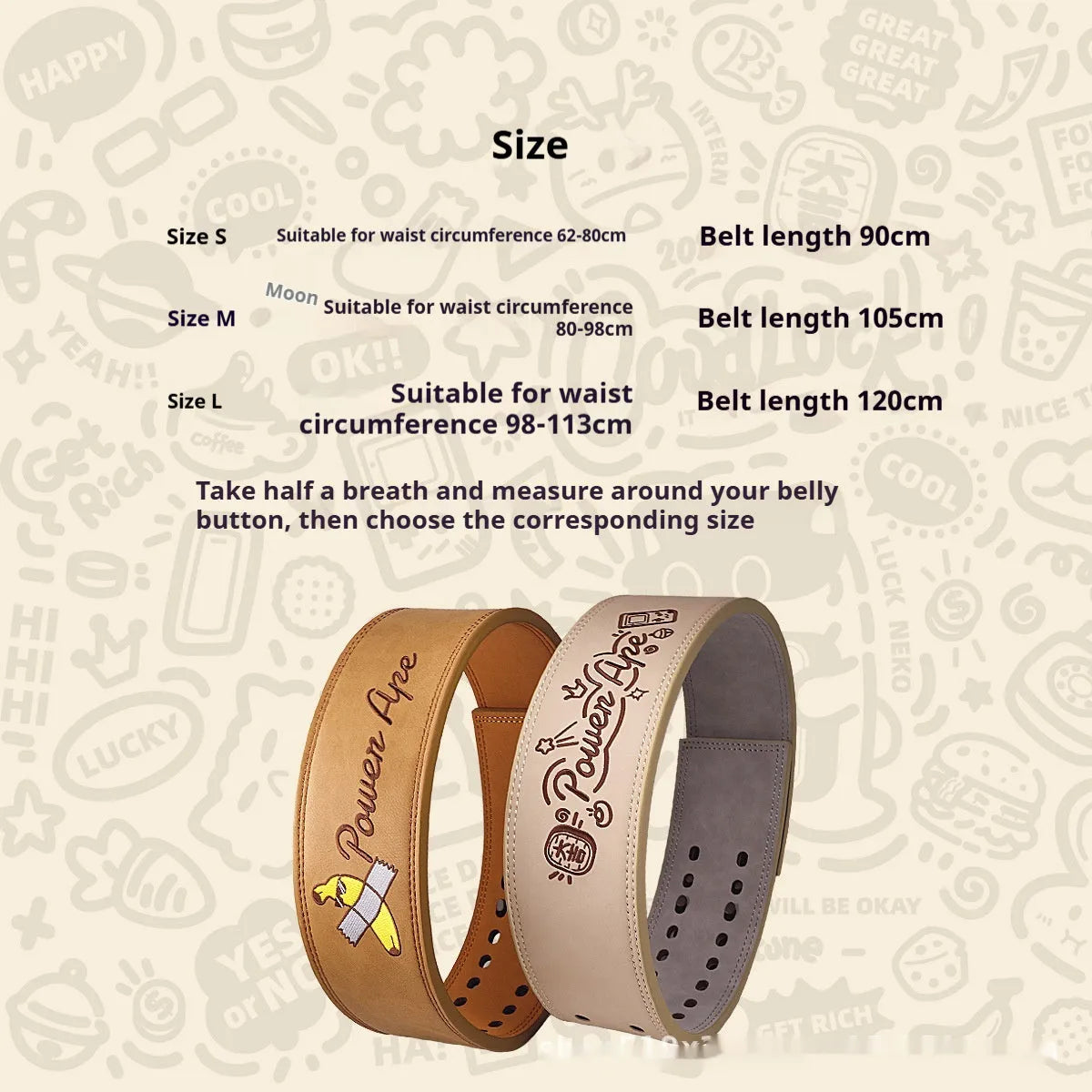 Cartoon full cowhide leather fitness belt in brown colour showing waist support design for bodybuilding