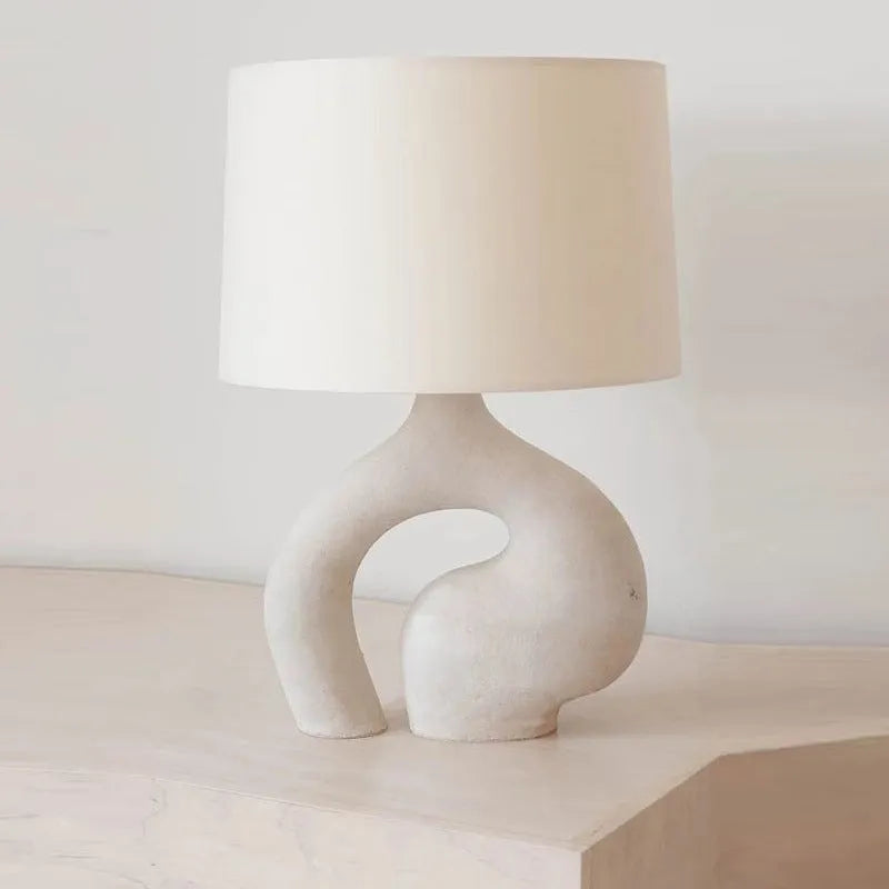 Modern minimalist Nordic table lamp with resin base, cloth cover and 30x45cm size for living room or bedside