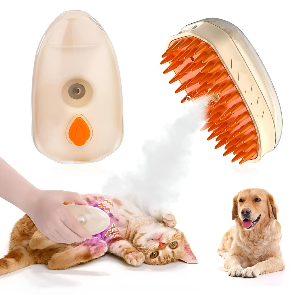 Yellow 4 in 1 cat steam brush with ringworm detector and silicone grooming teeth
