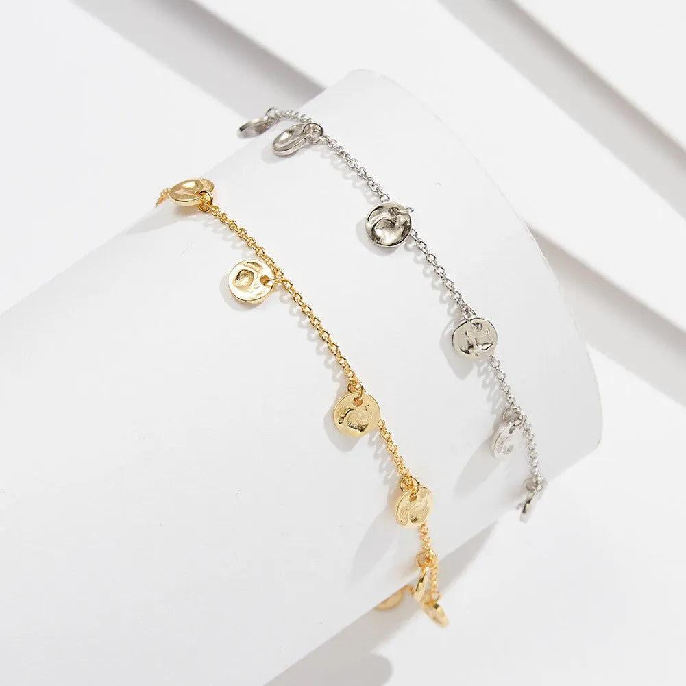 S925 sterling silver geometric Han-style women's anklet in gold or platinum plate.