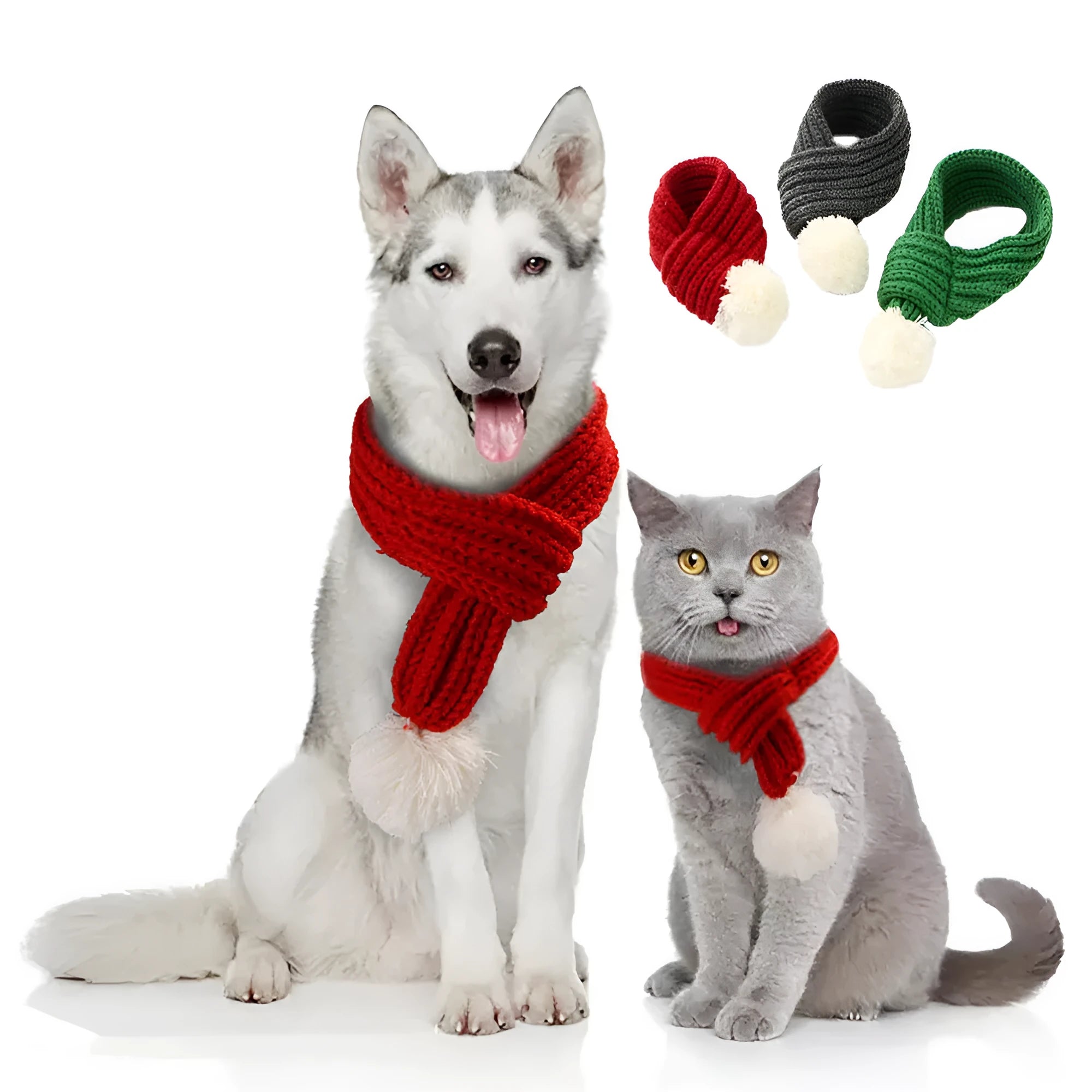 Pet Christmas acrylic wool scarf for cats and dogs in red colour, holiday accessory