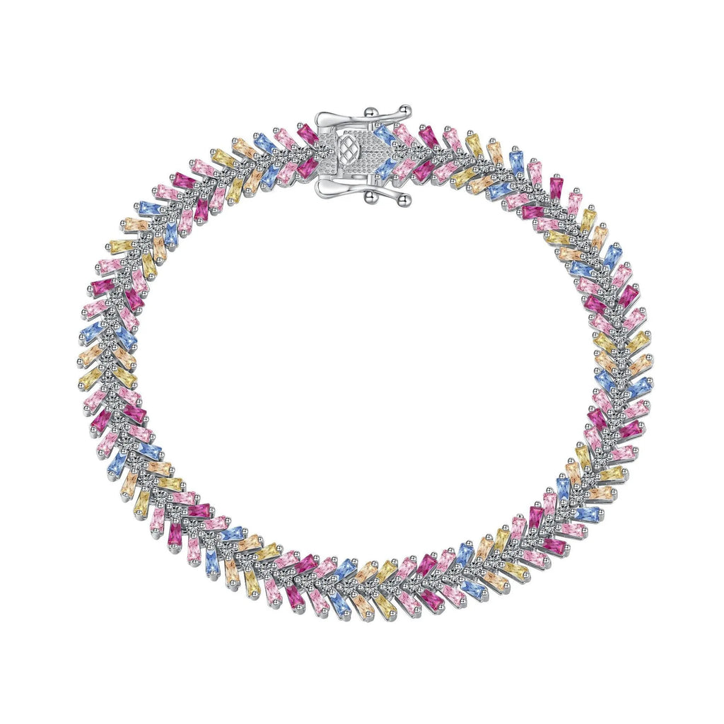 S925 sterling silver women's bracelet with geometric round and ring elements, platinum finish, 16-18cm length options