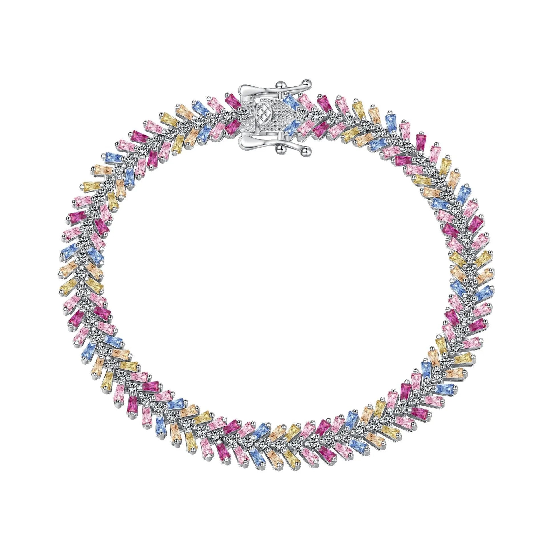 S925 sterling silver women's bracelet with geometric round and ring elements, platinum finish, 16-18cm length options