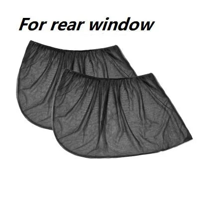 Car side window sunshade mesh installed on vehicle door with elastic strip fixation