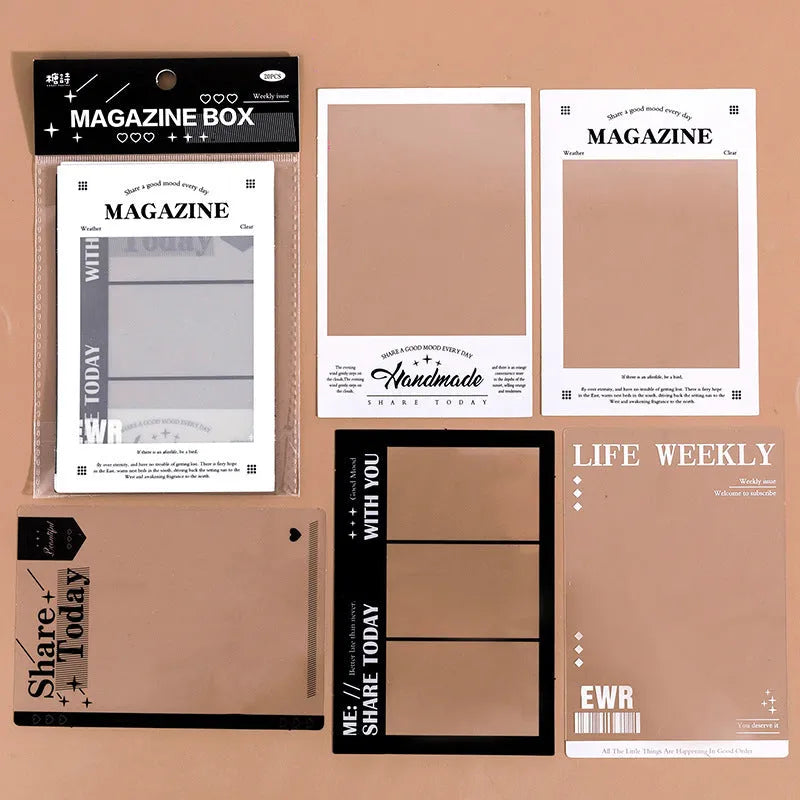 15 retro frame decorative stickers for journals with photography, film, magazine, music and social designs